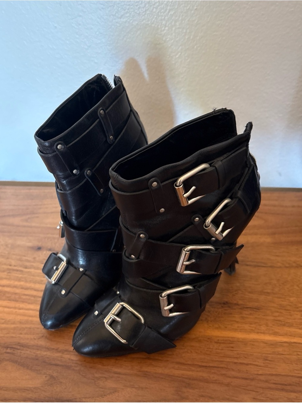 Giuseppe Zanotti Black Buckled Pointed-Toe Ankle Boots